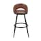 Armen Living Lottech Swivel Bar Stool in Black Metal with Brown Faux Leather 840254335394 - alternate 4
